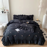 Qfdian Coquette Roses Ruffle Duvet Cover & Sham Set