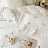 Qfdian Coquette Roses Ruffle Duvet Cover & Sham Set