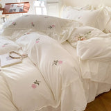 Qfdian Coquette Roses Ruffle Duvet Cover & Sham Set