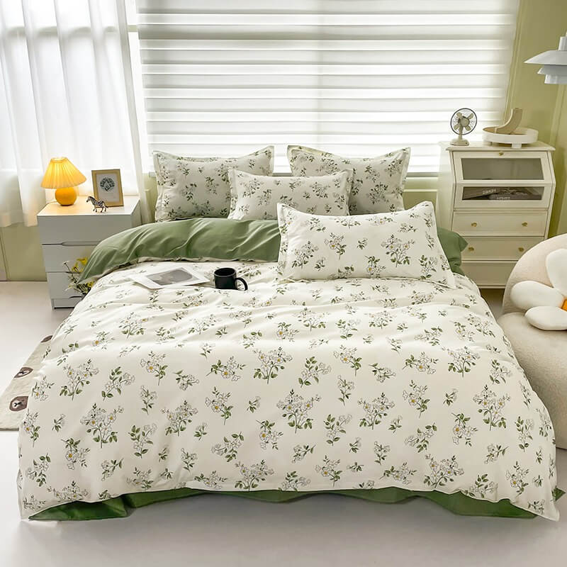 Qfdian Vintage Chamomile Flower Bedding Set