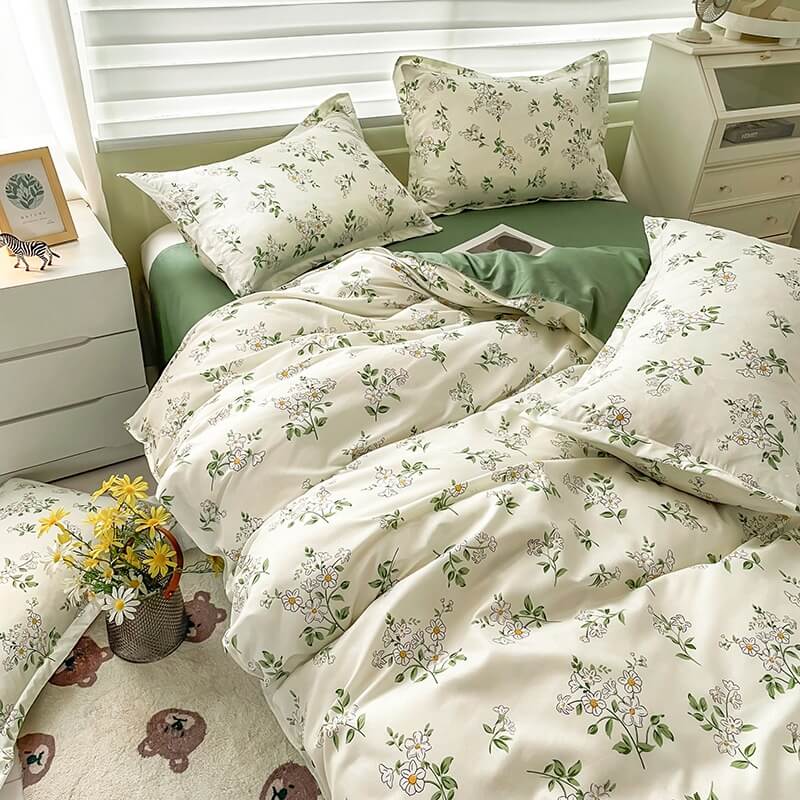 Qfdian Vintage Chamomile Flower Bedding Set