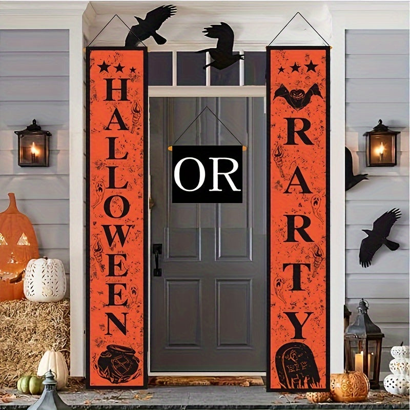 Happy Halloween Porch Banner - Spooky Theme, Windproof Polyester Yard Sign for Home & Garden Decor, Perfect for Party Backdrop