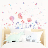 Colorful Dandelion & Butterfly Wall Decals - Wildflower Floral Stickers for Living Room, Bedroom, and TV Background Decor - Easy Apply PVC Home Decor