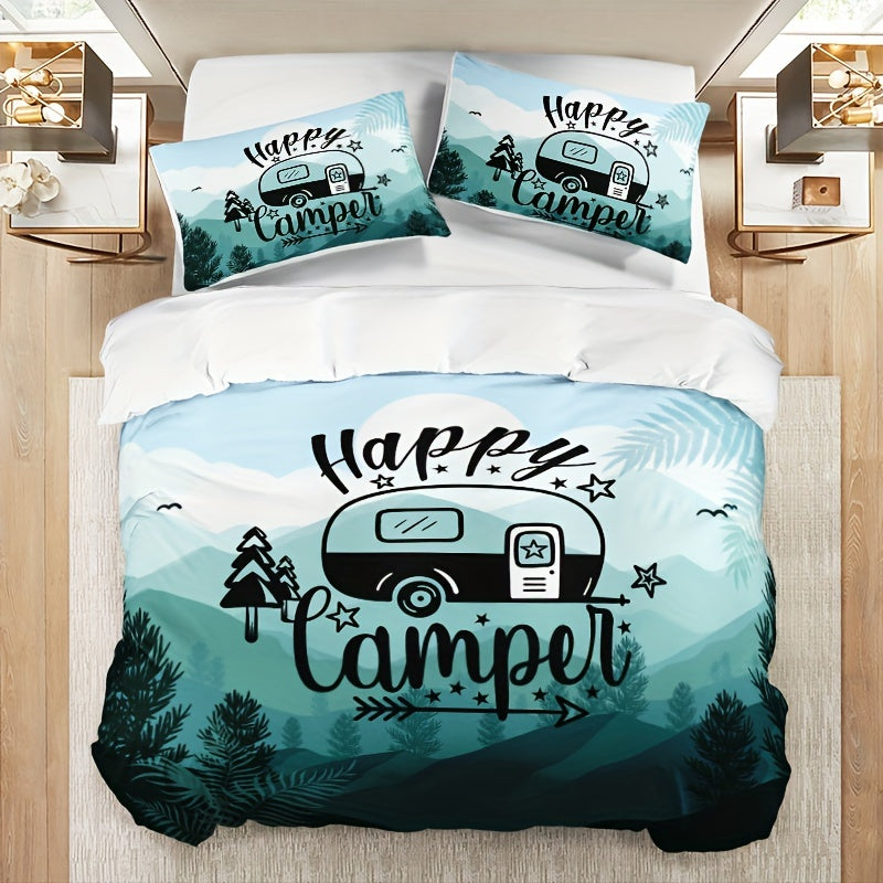 3pcs Cozy Cartoon Car Letter Print Duvet Cover Set - Soft, Breathable, Comfortable Bedding for Bedroom, Guest Room - Includes 1 Duvet Cover and 2 Pillowcases, No Filling