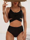 Plus Size Bikini Set - High-Rise, Flattering High-Waisted Bottoms, Chic Criss-Cross Halter Top with Adjustable Straps, Classic Two-Piece Swimsuit Design - Perfect for Beach Vacations and Pool Parties, Solid, Vibrant Color for