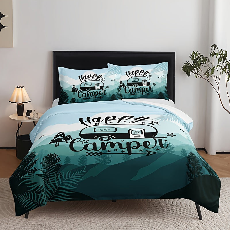 3pcs Cozy Cartoon Car Letter Print Duvet Cover Set - Soft, Breathable, Comfortable Bedding for Bedroom, Guest Room - Includes 1 Duvet Cover and 2 Pillowcases, No Filling