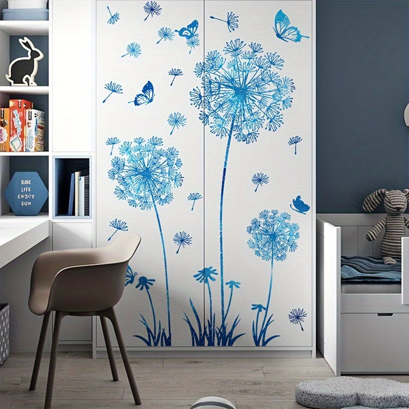 Dandelion & Butterfly Blue PVC Wall Decals - Versatile, Easy-Apply Stickers for Home Decor