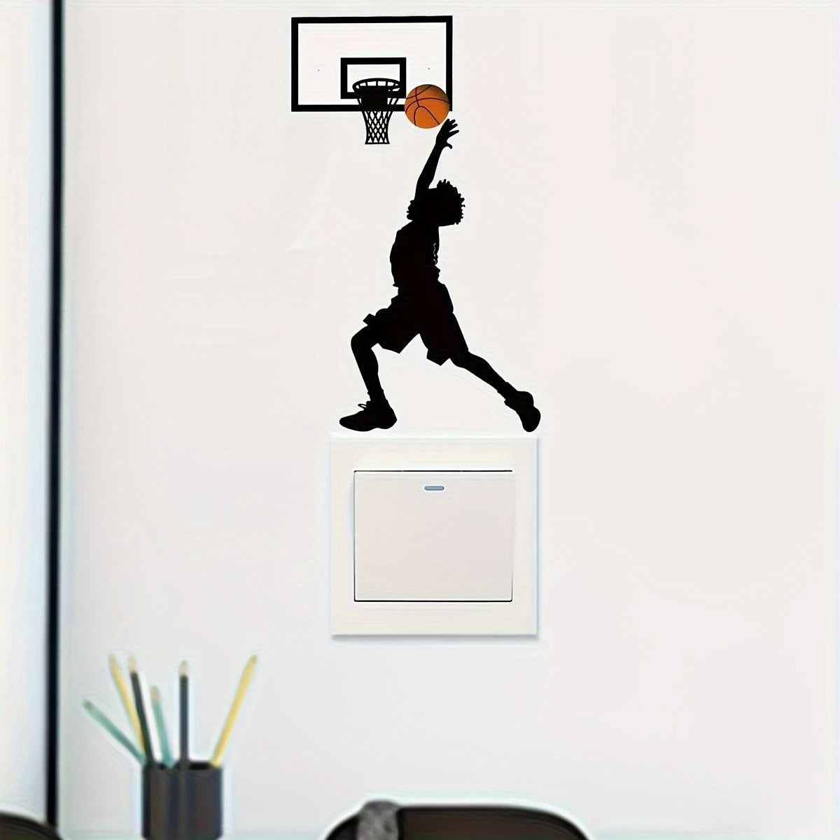 Classic Basketball Player Silhouette Wall Sticker - Reusable PVC Decal for Glass & Multi-Surface, Self-Adhesive Matte Finish Switch & Outlet Cover, No Battery Required - 1 Piece Set