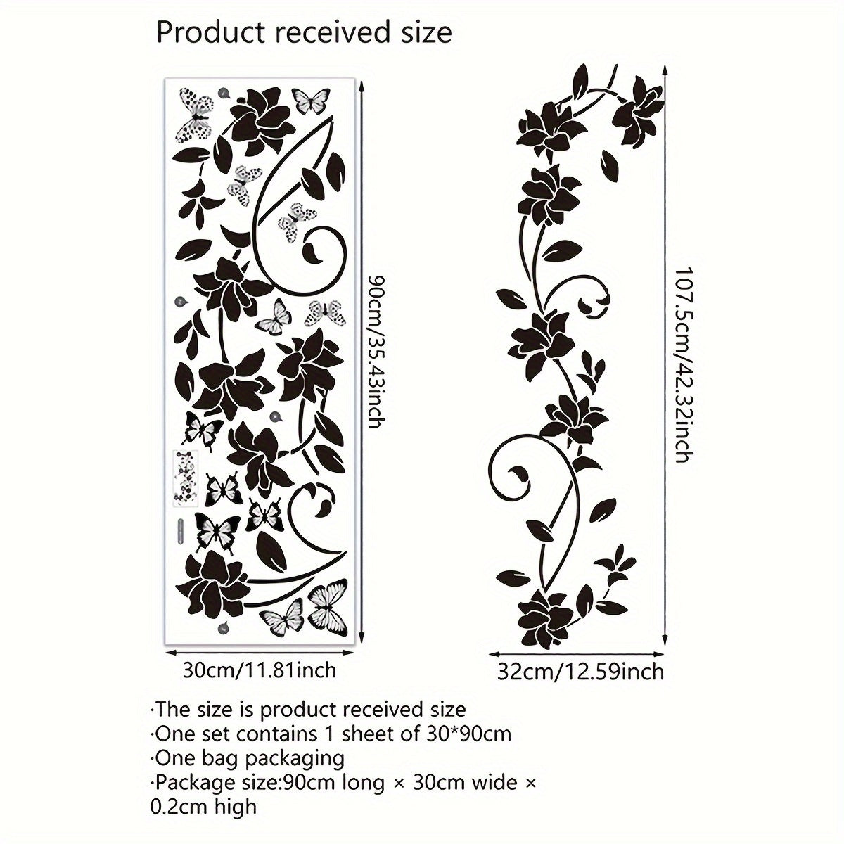 Elegant Black Floral & Butterfly Vine Mirror Decal - Self-Adhesive Wall Sticker For Bathroom And Home Decor