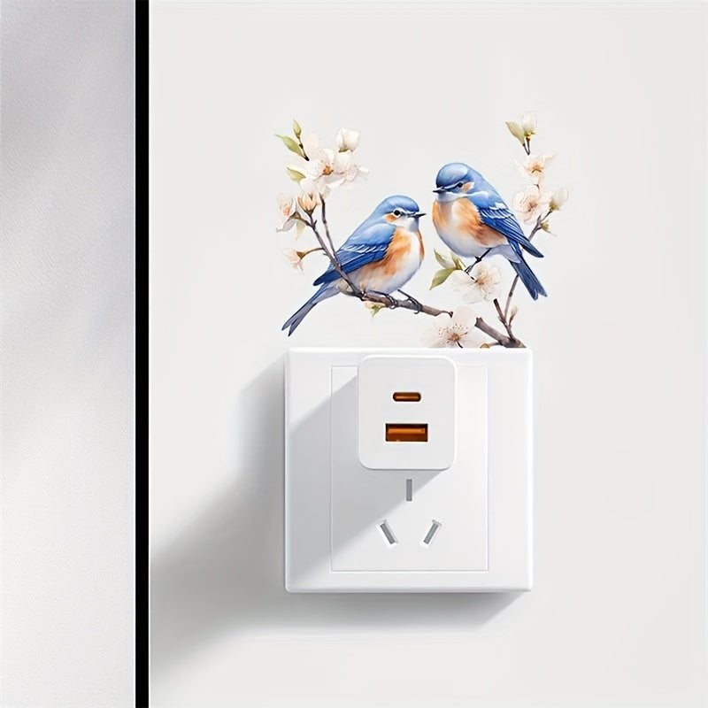 Classic Bird & Branch Wall Decals, Set of 2, Polyvinyl Chloride Peel and Stick Switch Sticker for Bedroom and Living Room - Ceramic Surface Friendly, Elegant Home Decor Wall Stickers with Self-Adhesive Installation