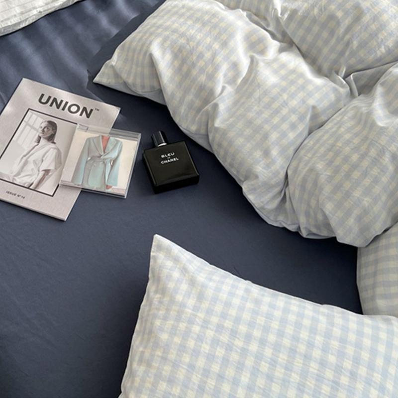 Qfdian Pastel Plaid Bedsheet Set