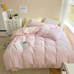 Qfdian Pastel Plaid Bedsheet Set