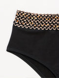 Two-Piece Bikini Set - Exquisitely Elegant, Trendy and Fashionable, Ultra-Sexy High-Waisted Swimwear with Dazzling Golden Band Accents - Perfect for Womens Summer Beach Vacations and Beachy Keen Beachwear