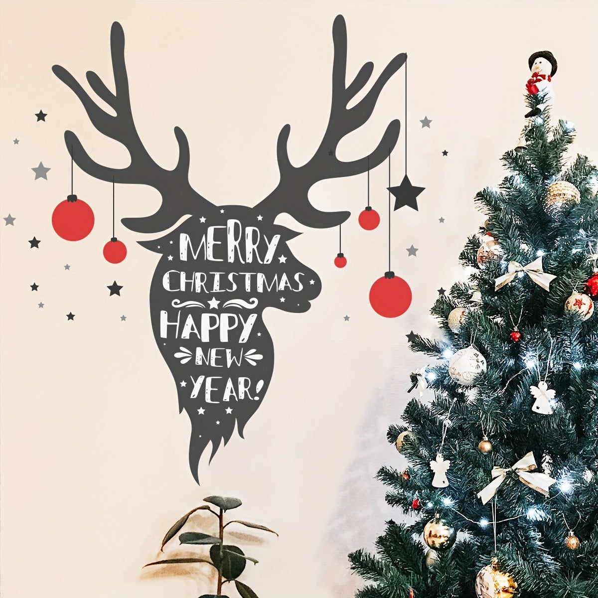 Christmas Elk Wall Decals - Self-Adhesive, Removable PVC Stickers for Bedroom, Living Room, and Porch Decor