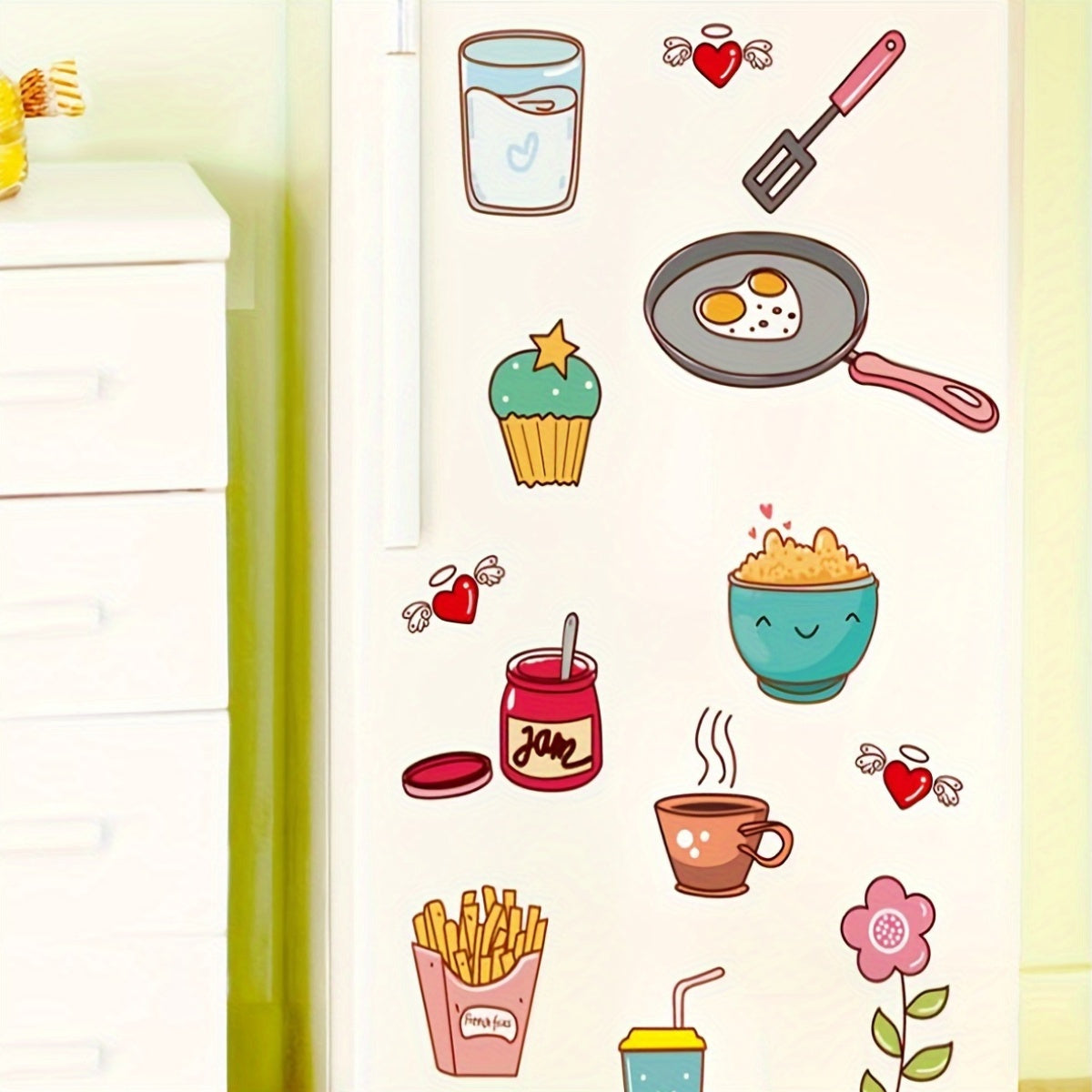 Kitchen Decoration: Food Print Wall Stickers - Removable, Self-Adhesive, Shape and Stripe Design, Perfect for DIY Kitchen Decor