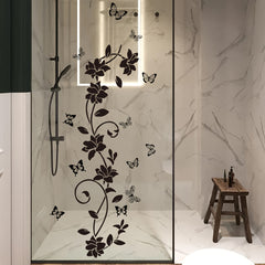 Elegant Black Floral & Butterfly Vine Mirror Decal - Self-Adhesive Wall Sticker For Bathroom And Home Decor