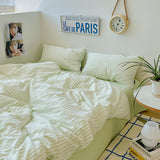 Qfdian Refreshing Stripes Lime Green Bedding Set