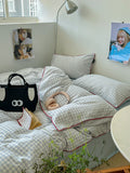 Qfdian Japanese Cozy Plaid Bedding Set
