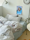 Qfdian Japanese Cozy Plaid Bedding Set