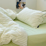 Qfdian Refreshing Stripes Lime Green Bedding Set