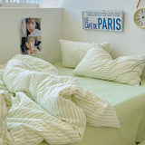 Qfdian Refreshing Stripes Lime Green Bedding Set