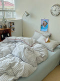 Qfdian Japanese Cozy Plaid Bedding Set