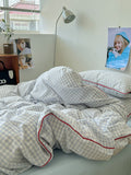 Qfdian Japanese Cozy Plaid Bedding Set
