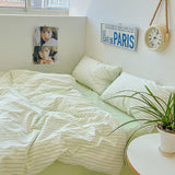 Qfdian Refreshing Stripes Lime Green Bedding Set