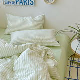 Qfdian Refreshing Stripes Lime Green Bedding Set