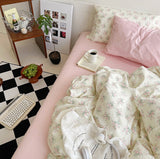 Qfdian Pink Camellia Garden Bedding Set