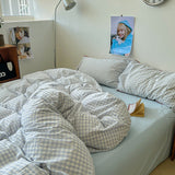 Qfdian Japanese Cozy Plaid Bedding Set