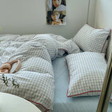 Qfdian Japanese Cozy Plaid Bedding Set