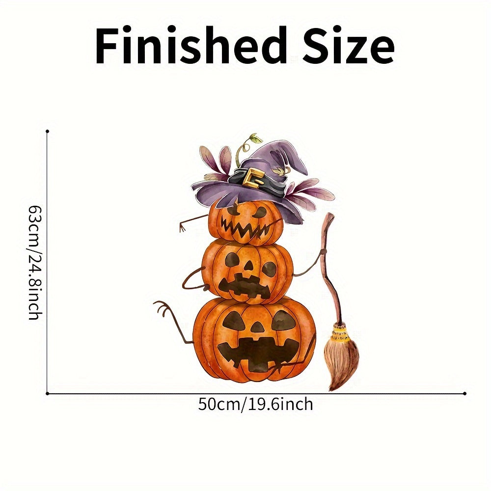 Classic Halloween Pumpkin Broom Wall Decals in Matte Finish, Reusable Polyvinyl Chloride Decor for Glass Surface, Easy Self-Adhesive Installation, Electricity-Free Wall Decor