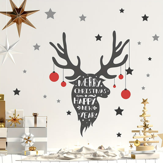 Christmas Elk Wall Decals - Self-Adhesive, Removable PVC Stickers for Bedroom, Living Room, and Porch Decor