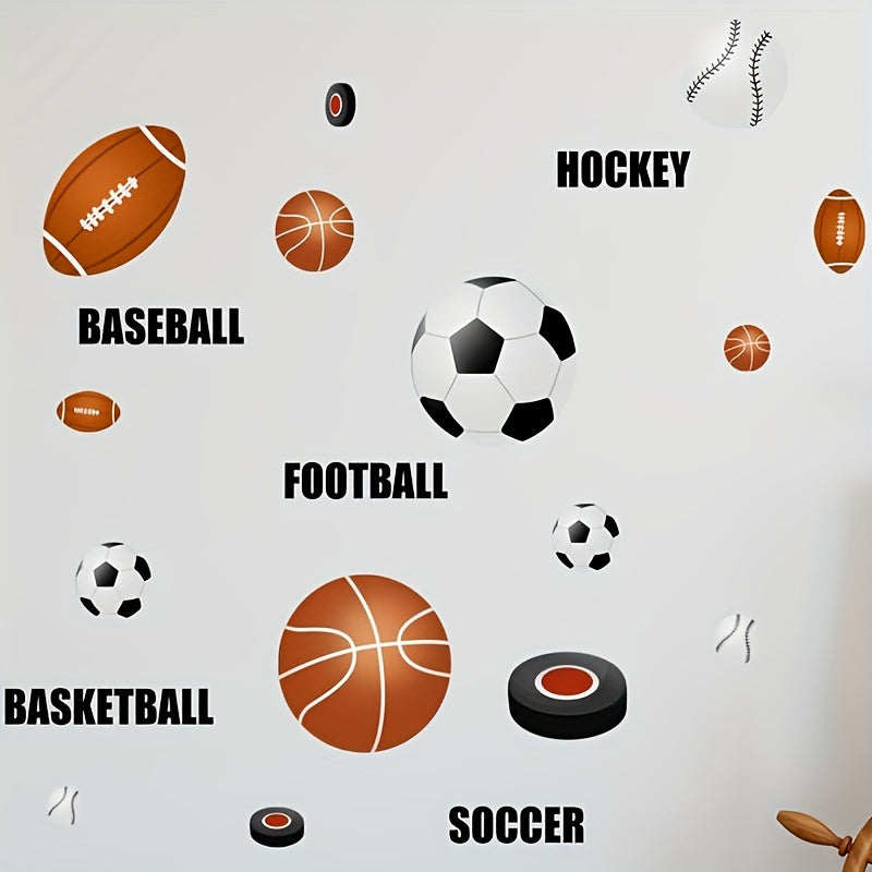 1 Set/2pcs, Sports Theme Wall Stickers - Football, Basketball and Rugby Stickers, Suitable for Living Room, Bedroom, Entrance - Removable PVC, Easy to Stick