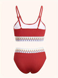 Chic 2-Piece Contrast Band Bikini Set - Round Neck, High-Waisted Bottoms, Stretch Comfort - Ideal for Beachwear & Poolside Fashion