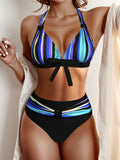 Vibrant Striped Bowknot Bikini Set - Halter, Backless, High Waist - Stretchy 2-Piece Swimsuits for Women - Summer Ready Swimwear