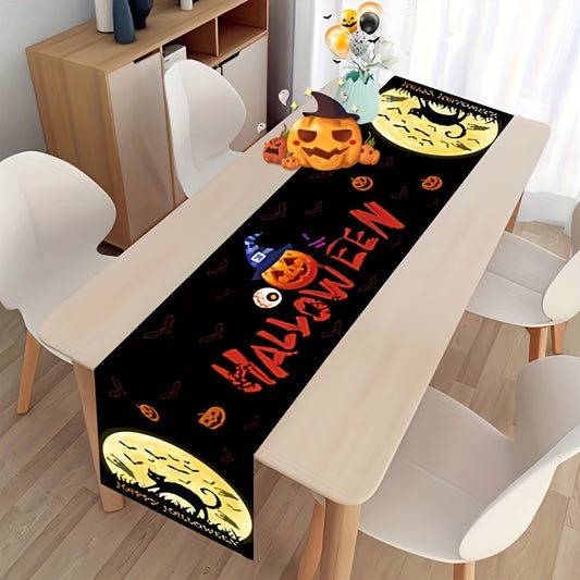 Halloween Pumpkin Table Runner - Spooky Dark Style Decor for Dining & Parties, Polyester, No Power Needed