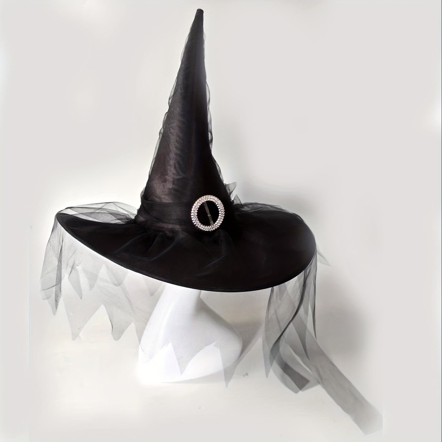 Funky Black Witch Hat with Veil - Perfect for Halloween & Cosplay Parties, Non-Woven Fabric