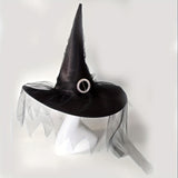 Funky Black Witch Hat with Veil - Perfect for Halloween & Cosplay Parties, Non-Woven Fabric