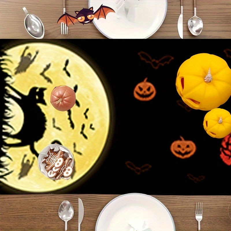 Halloween Pumpkin Table Runner - Spooky Dark Style Decor for Dining & Parties, Polyester, No Power Needed