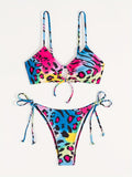 2-Piece Vibrant Leopard & Zebra Print Bikini Set - Flirty Tie-Side Bottoms, Chic Hollow Out Design with Spaghetti Straps - Stretchy, Comfort-Fit Swimwear for Beach & Poolside Fashion