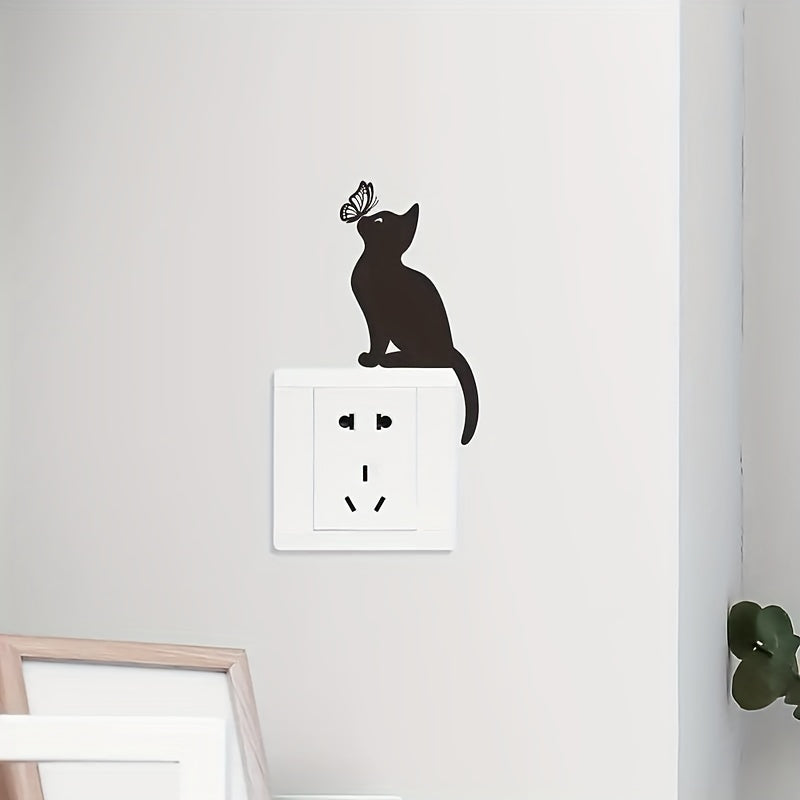 4pcs Cartoon Cat & Butterfly Wall Decals - Removable, Waterproof Vinyl Stickers For Switches And Home Decor, Easy Peel & Stick, 3.94X5.71 Inches