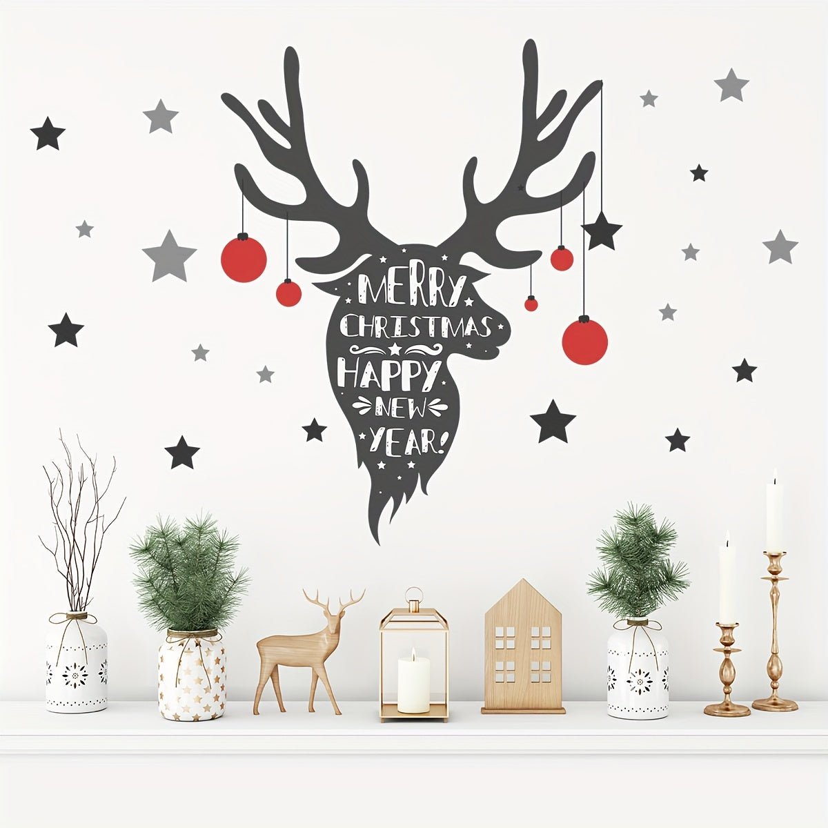 Christmas Elk Wall Decals - Self-Adhesive, Removable PVC Stickers for Bedroom, Living Room, and Porch Decor