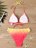 2 Piece Ombre Halter Triangle Bikini Set - Women's Swimwear & Clothing - Tie Back, Low Waist, Medium Stretchy, Backless, Comfortable, and Stylish Swimsuits for Summer