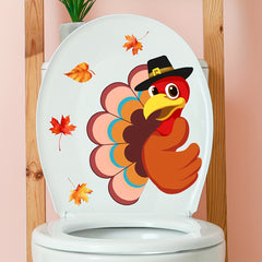 1pc Autumn Thanksgiving Turkey Maple Leaf Toilet Stickers, Bathroom Wall Decals, Aesthetic Home Decoration, Room Decor, Beautify Your Home