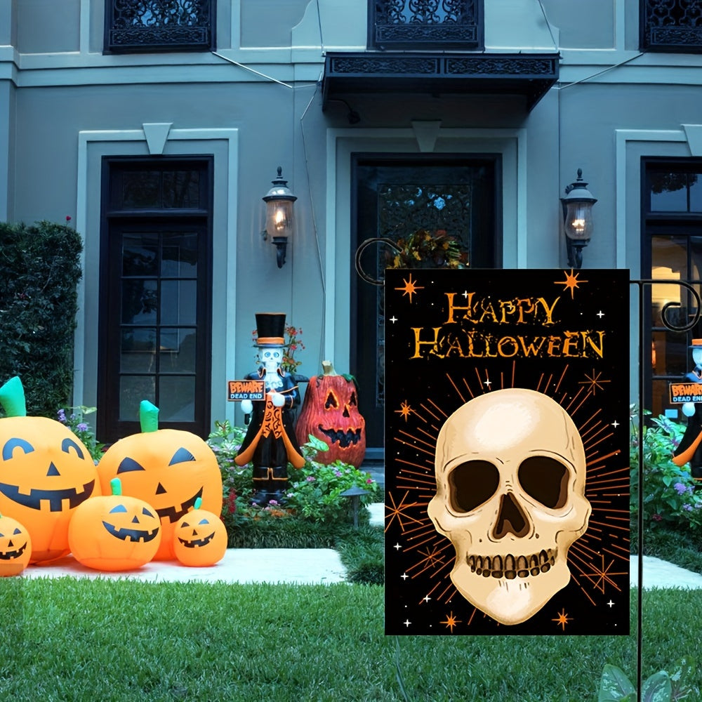 Happy Halloween Spooky Skull Garden Flag - Durable Polyester, Stake-Style Outdoor Decor For Yard & Patio