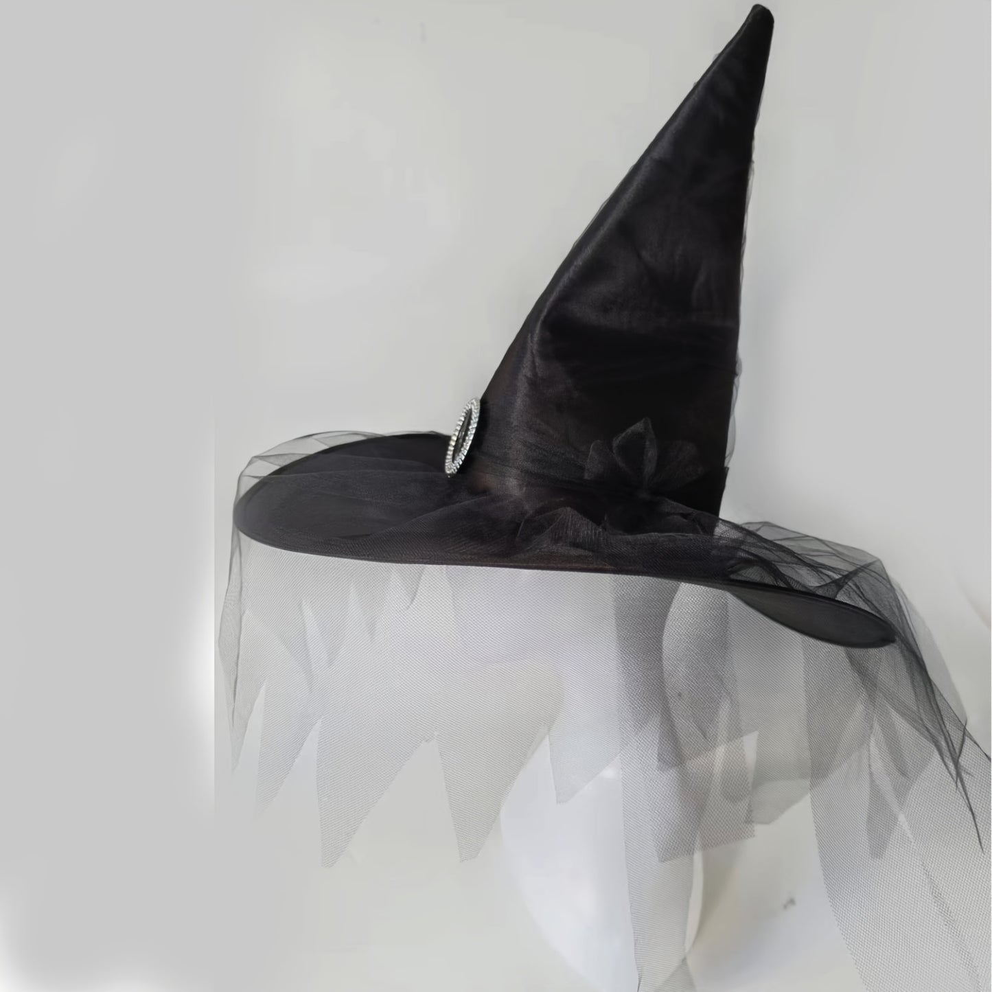 Funky Black Witch Hat with Veil - Perfect for Halloween & Cosplay Parties, Non-Woven Fabric