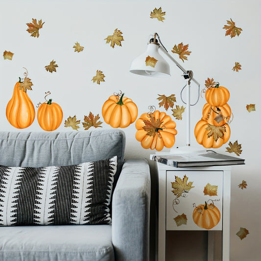 1 Set/2pcs, Classic Autumn Pumpkin and Maple Leaf Wall Stickers, Suitable for Thanksgiving Autumn Glass Home Decoration and Window Decoration