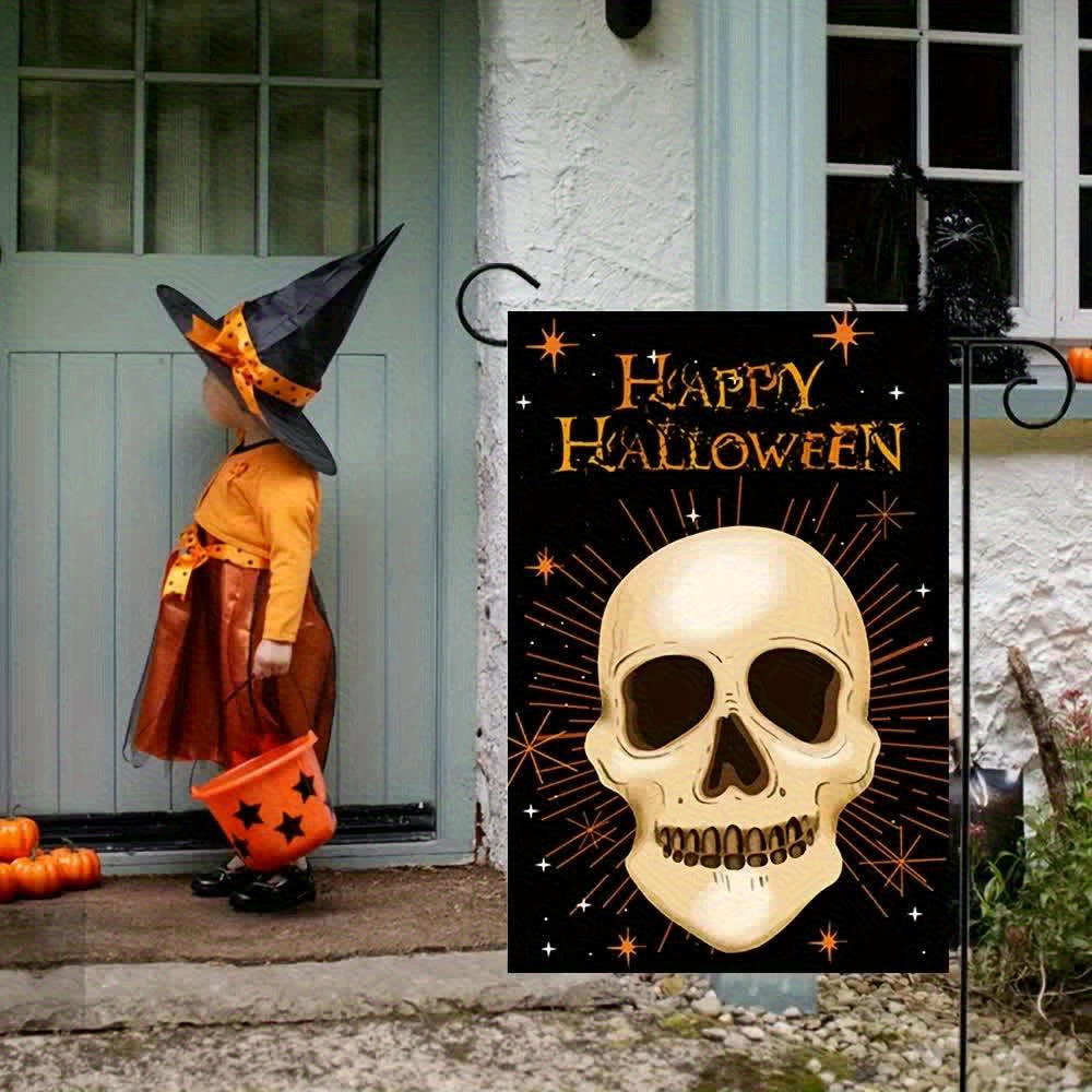 Happy Halloween Spooky Skull Garden Flag - Durable Polyester, Stake-Style Outdoor Decor For Yard & Patio